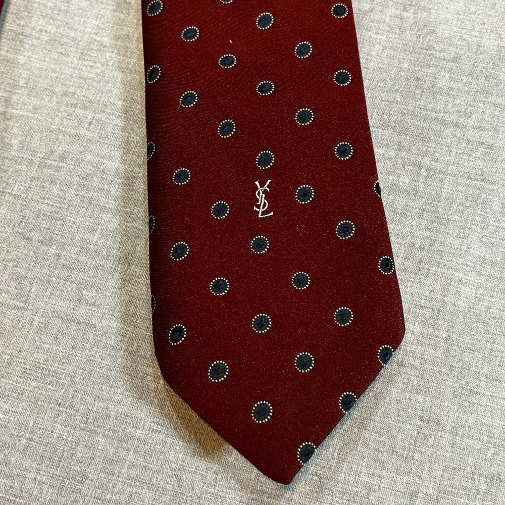 Yves Saint Laurent Vintage Red and Blue Geometric Oval Logo Tie 3" x 55"